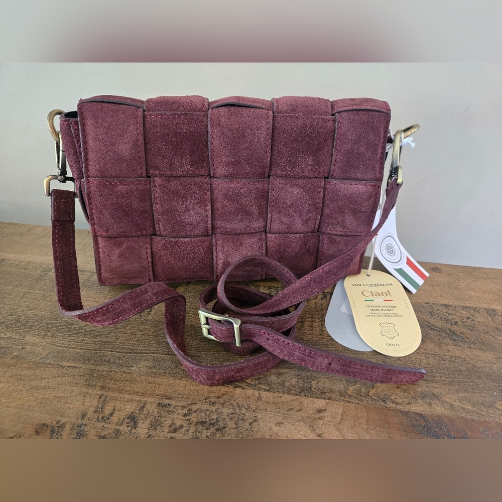 Viola Castellani Bordo R5080C-SC34 Woven Suede Crossbody Bag